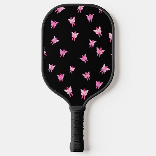 Roze lint-borstkankervoorlichting Butterflies Pickleball Paddle (Achterkant)