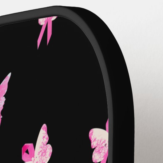 Roze lint-borstkankervoorlichting Butterflies Pickleball Paddle (Links Detail)