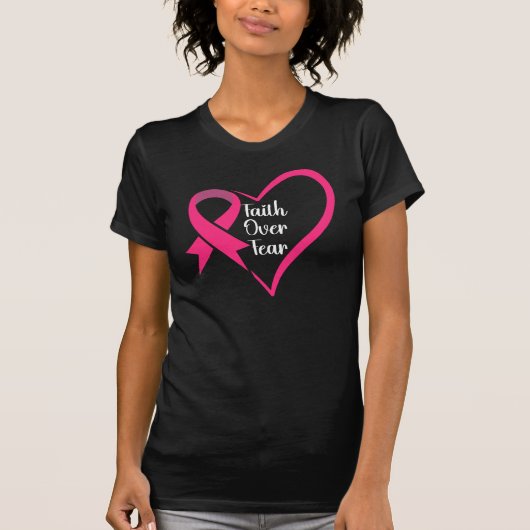 Roze lint borstkankerwaarschuwing T-Shirt (Voorkant)