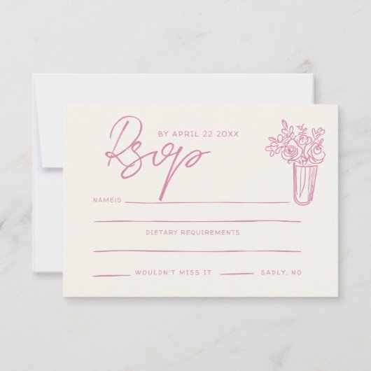 Roze Lint Bow Coquette Stijlvolle Trendy Wedding RSVP Kaartje (Achterkant)