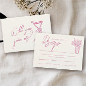 Roze Lint Bow Coquette Stijlvolle Trendy Wedding RSVP Kaartje