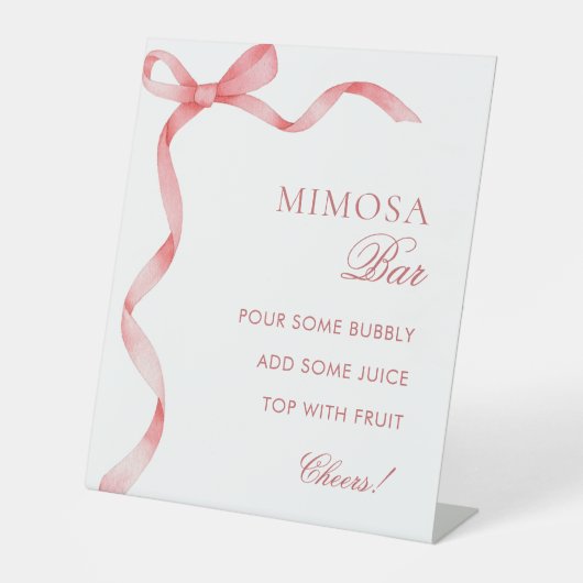 Roze Lint Bow Frans Vrijgezellenfeest Mimosa Bar Reclamebord Met Voetstuk (Voorkant)
