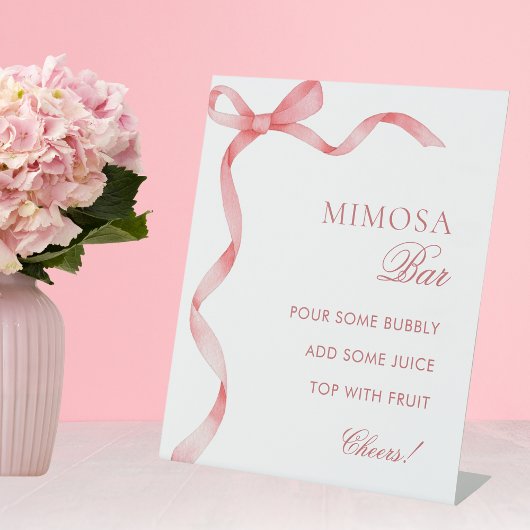 Roze Lint Bow Frans Vrijgezellenfeest Mimosa Bar Reclamebord Met Voetstuk