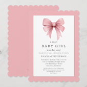 Roze Lint Bow Meisje Baby shower Invitation Kaart (Voorkant / Achterkant)