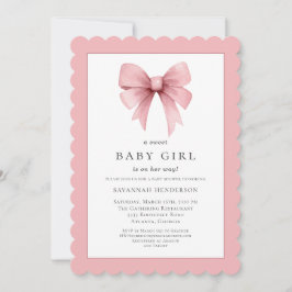 Roze Lint Bow Meisje Baby shower Invitation Kaart