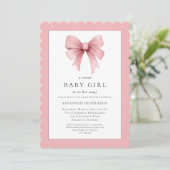 Roze Lint Bow Meisje Baby shower Invitation Kaart (Staand voorkant)