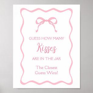Roze lint bruidsdouche Raad hoeveel kusjes spel Poster