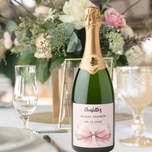 Roze lint Bruidsdouche Sparkling Wijnetiket