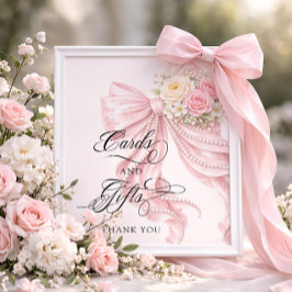 Roze lint bruidsfeest kaarten en cadeaus poster