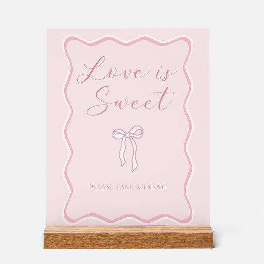 Roze lint bruidsfeest Love is Sweet cadeautje Acryl Bord