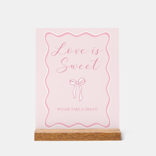 Roze lint bruidsfeest Love is Sweet Favor Acryl Bord (Voorkant)