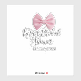 Roze lint bruidsfeest naam datum pastel stijlvol t sticker