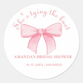 Roze lint bruidsmeisje bruiloft ronde sticker (Voorkant)