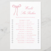 Roze lint bruiloft feest Would She Rather spel (Voorkant)