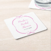 Roze lint bruiloft feestje kartonnen onderzetters (Schuin)