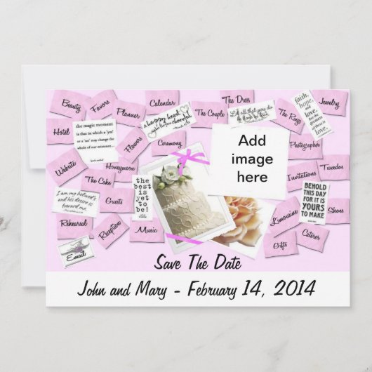 Roze lint, bruiloft save the date (Voorkant)