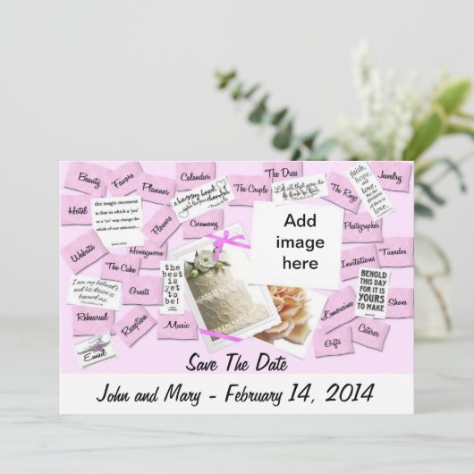 Roze lint, bruiloft save the date (Staand voorkant)