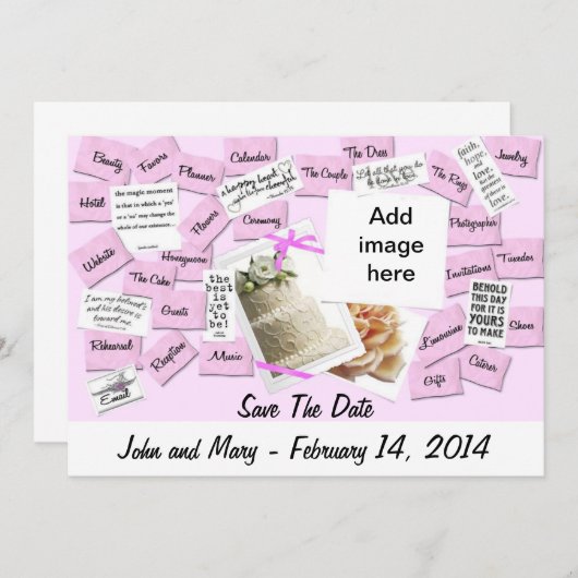 Roze lint, bruiloft save the date (Voorkant / Achterkant)