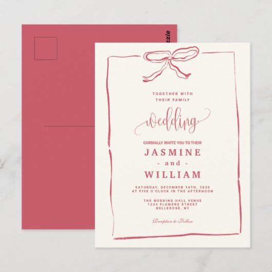 Roze lint bruiloft uitnodiging (Voorkant / Achterkant)