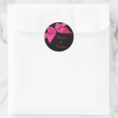 Roze Lint Bruiloft Uitnodiging Aankondiging RSVP Ronde Sticker (Tas)