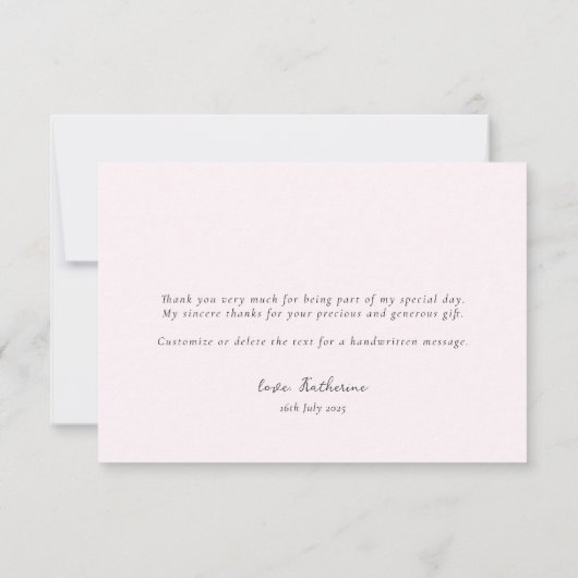Roze Lint Bruiloftfeest Bedankkaart (Achterkant)