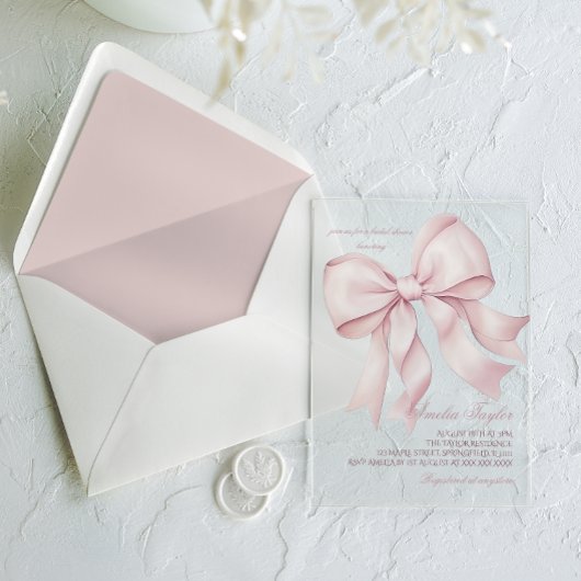 Roze Lint Bruiloftsborrel Acryl Uitnodigingen