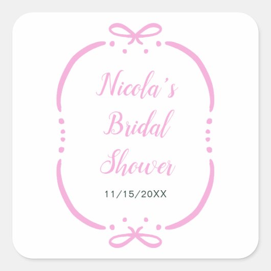 Roze Lint Bruiloftsborrel Vierkante Sticker (Voorkant)