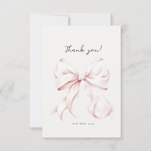 Roze Lint Bruiloftsfeest Bedankkaart (Voorkant)