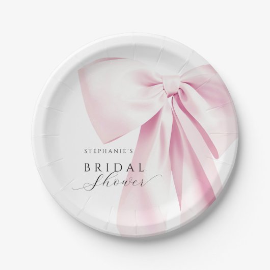 Roze Lint Bruiloftsfeest Papieren Bordje (Voorkant)