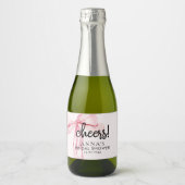 Roze lint bruiloftsfeestje sparkling wijnetiket (Voorkant)
