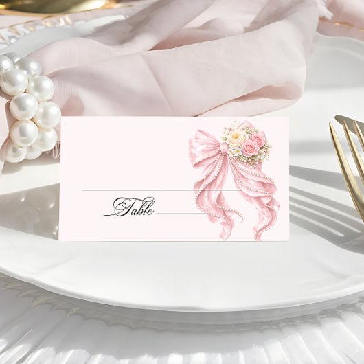 Roze lint bruiloftsshower plaatskaart plaatskaartje