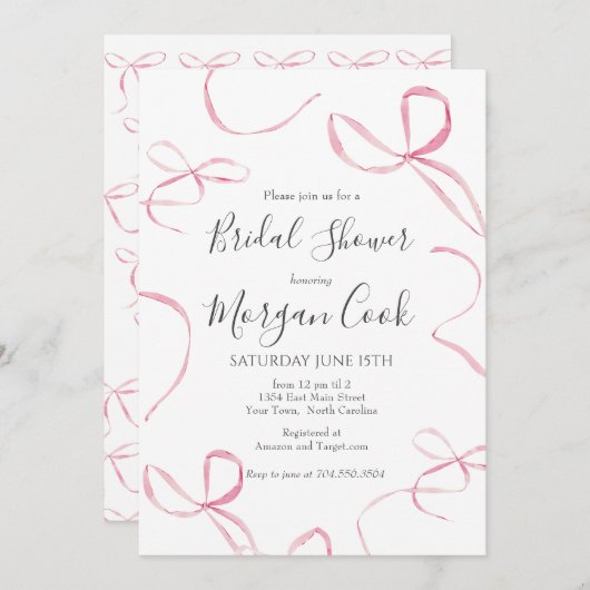 Roze lint Bruiloftsuitnodiging, De knoop doorgehak Kaart (Voorkant / Achterkant)