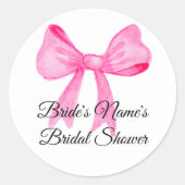 Roze lint bruiloftsuitnodiging ronde sticker (Voorkant)