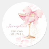 Roze lint Brunch en bubbels bruidsfeest sticker (Voorkant)