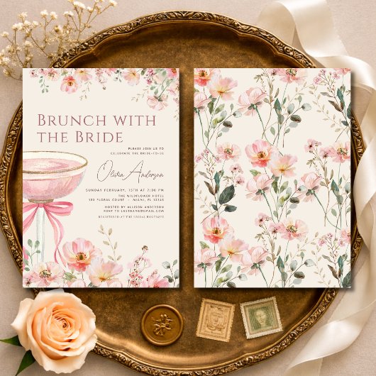 Roze lint brunch met de bruid bruiloft feest kaart