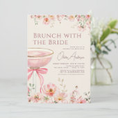 Roze lint brunch met de bruid bruiloft feest kaart (Staand voorkant)