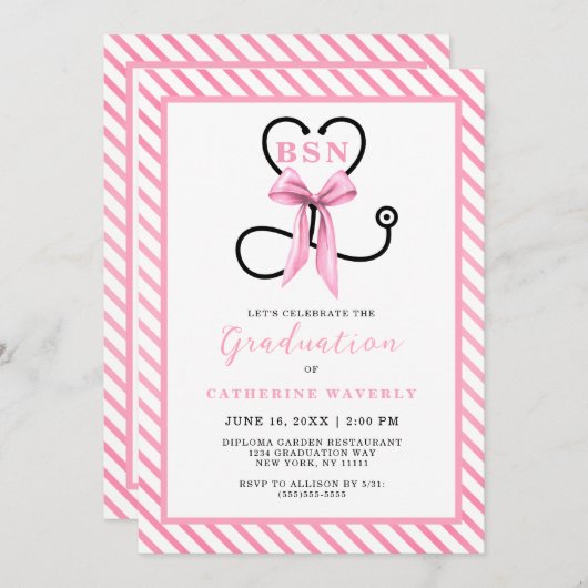 Roze Lint BSN Verpleegster Afstudeerfeest Kaart (Voorkant / Achterkant)