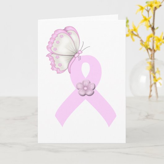 Roze lint Butterfly Kaart (Gele Bloem)