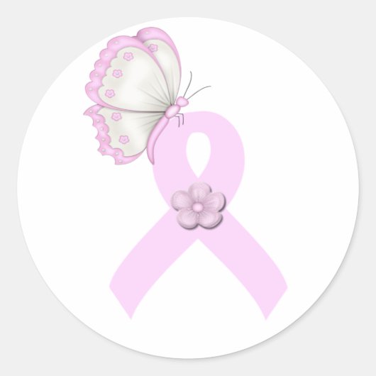 Roze lint Butterfly Ronde Sticker (Voorkant)