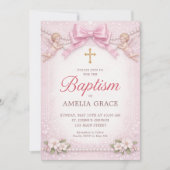 Roze Lint Cherub Doop Bloemen Frame Kaart (Voorkant)