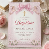 Roze Lint Cherub Doop Bloemen Frame Kaart