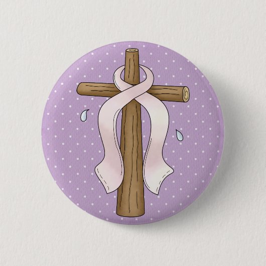 Roze lint Christelijk dwarsontwerp Ronde Button 5,7 Cm (Voorkant)