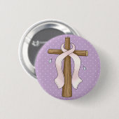 Roze lint Christelijk dwarsontwerp Ronde Button 5,7 Cm (Voorkant /achterkant)