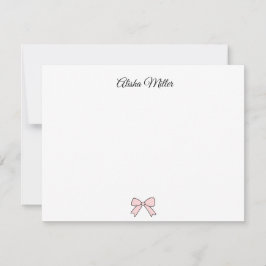 Roze lint Coquette aangepaste naam briefpapier Notitiekaartje