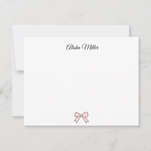 Roze lint Coquette aangepaste naam briefpapier Notitiekaartje (Voorkant)