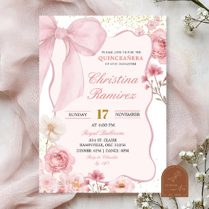  Roze Lint Coquette Bloem Quinceanera  Kaart