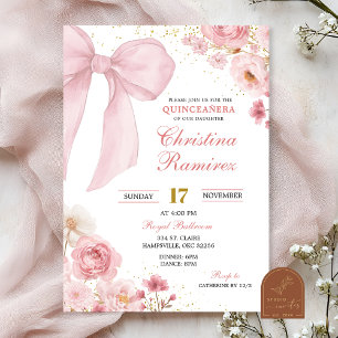 Roze lint coquette bloemige Quinceanera Kaart