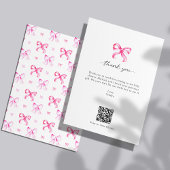 Roze lint Coquette bruiloft Custom QR-code Bedankkaart
