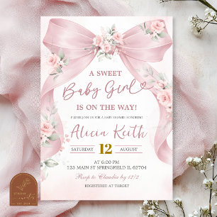 Roze lint Coquette lieve baby meisje is op komst Kaart