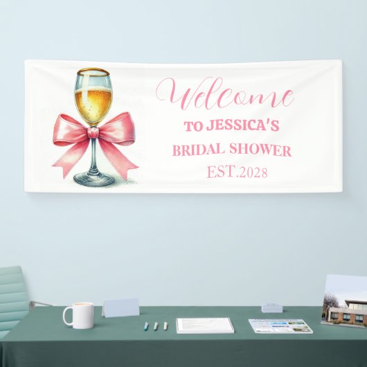 Roze lint Coquette Prosecco Bruidsfeest Spandoek (Beurs)